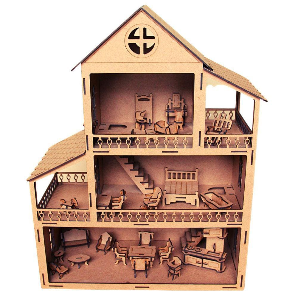 Casa Casinha De Boneca Barbie 36 Moveis + Parquinho Mdf Novo