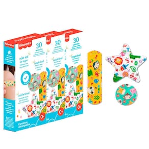 Kit 90 Curativos Estampados Respiráveis Livre de Látex Almofada Protetora 3 Tamanhos Fisher Price