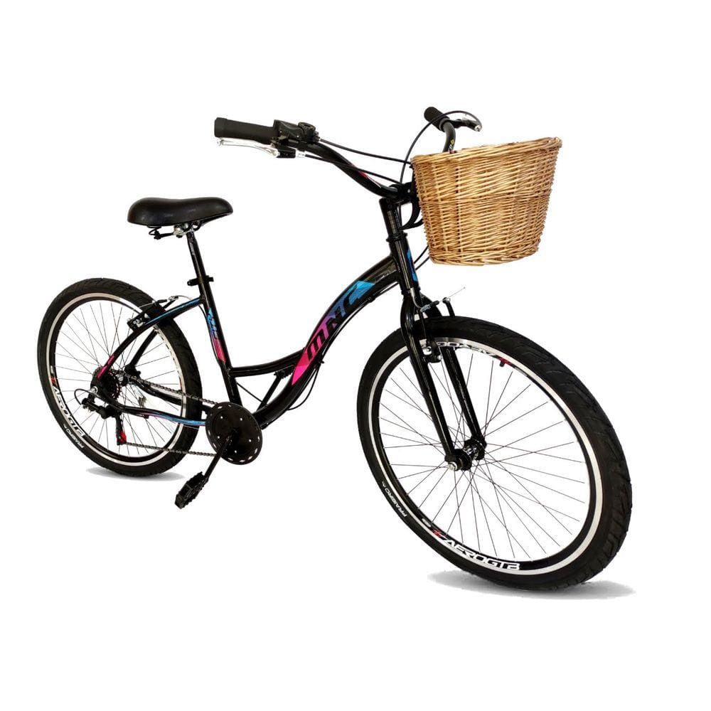 Bicicleta de alumínio aro 26 beach praiana 6v com vime preto