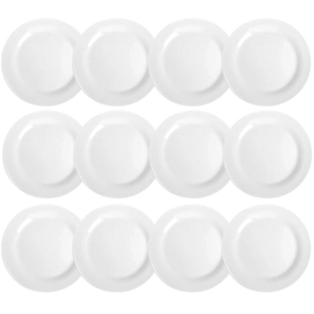 Jogo 12 Pratos Rasos 24cm Opaline Menu Nadir Figueiredo em Vidro Temperado Branco