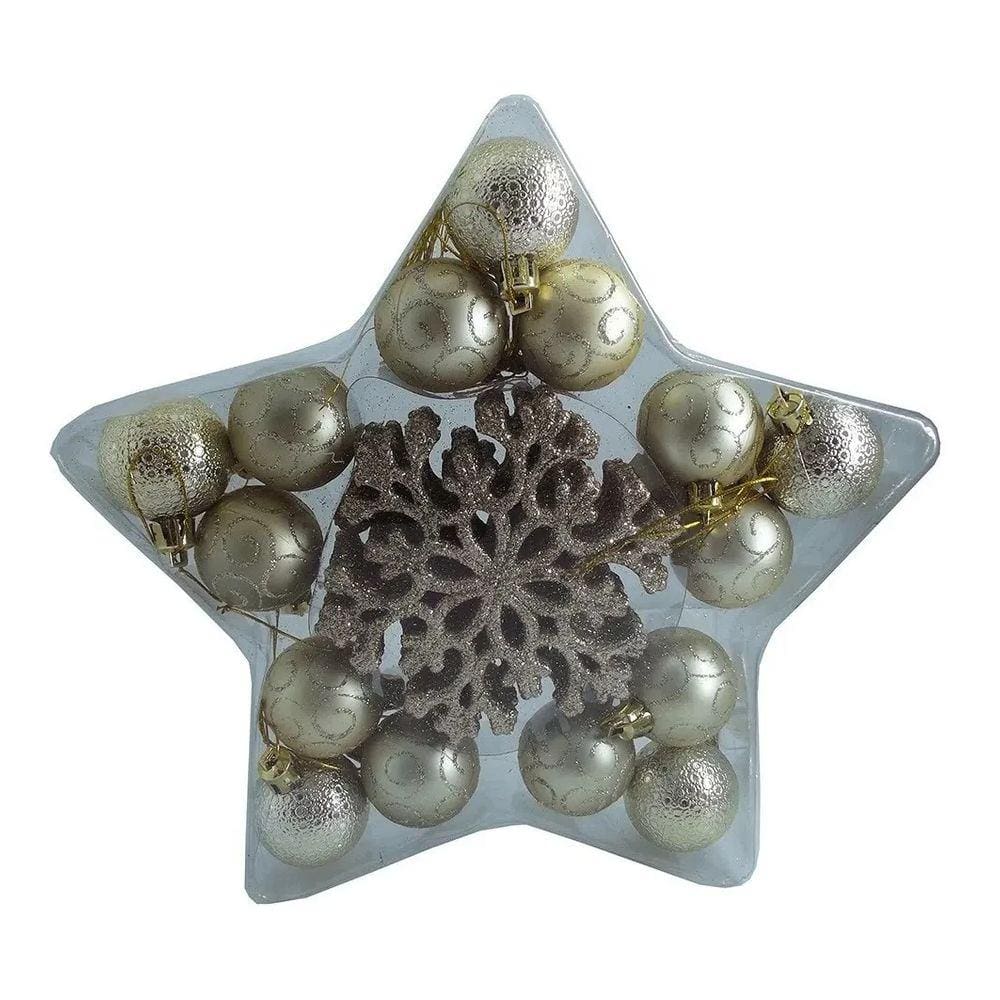 Kit Natalino Bolas E Flocos 25pcs Champagne