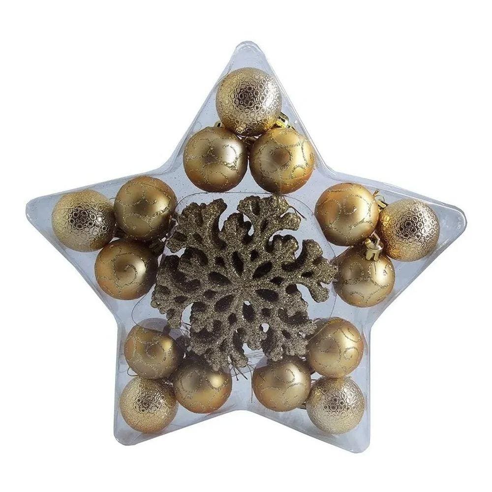 Kit Natalino Bolas E Flocos 25pcs Dourado