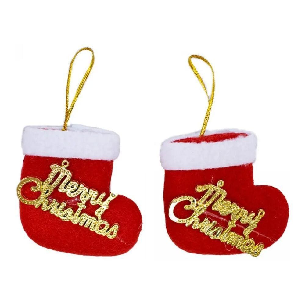 Kit 5 Pares Botas Natalinas Merry Christmas 6cm Enfeite