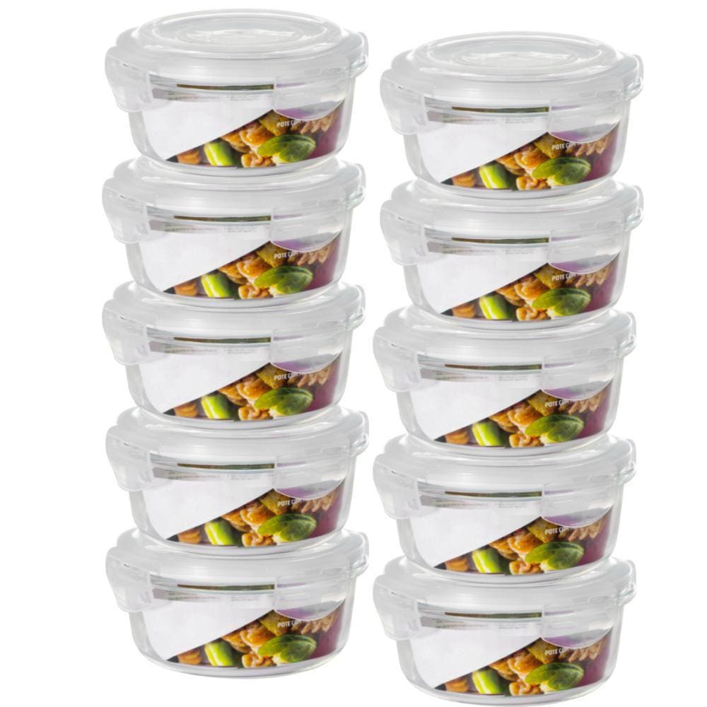 Conjunto 10 Potes 400Ml Vidro Hermético Mantimentos Marmita