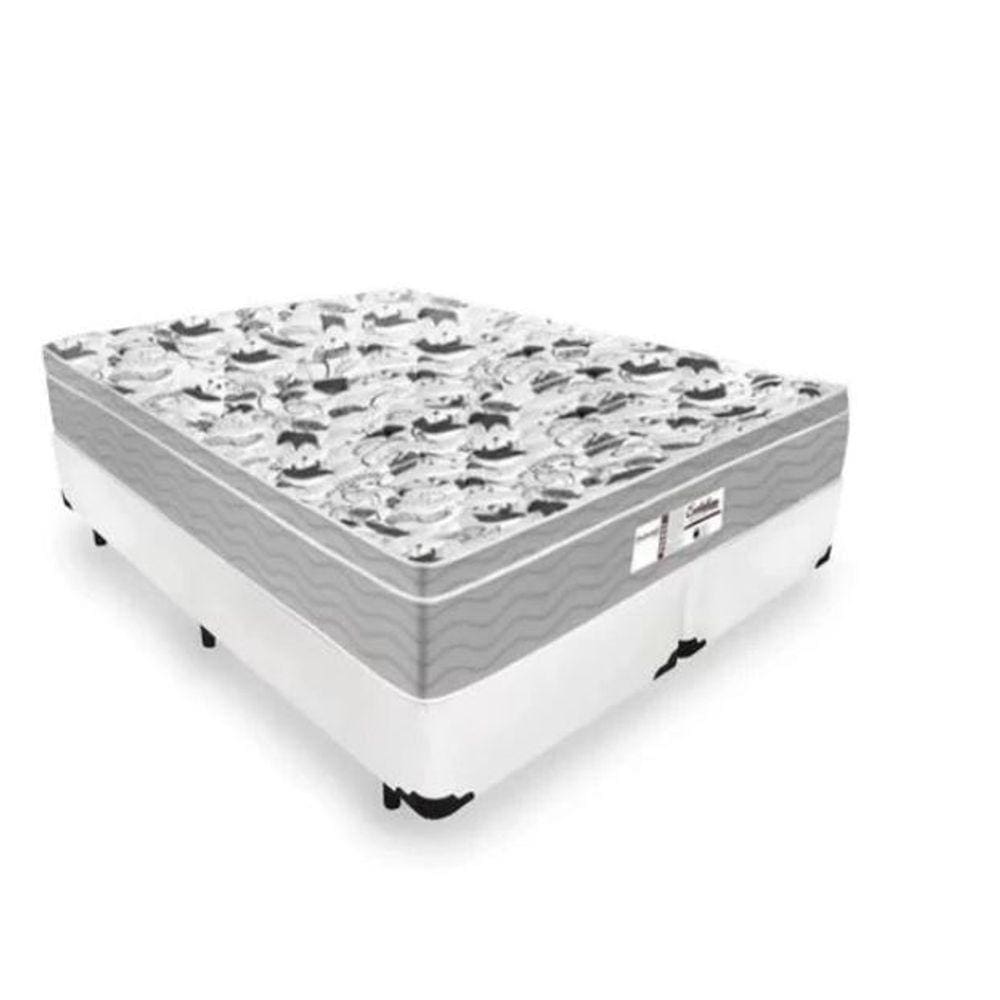 Cama Box Casal Bipartido Tecido Sintético Branco com Colchão De Molas Ensacadas - Probel Evolution
