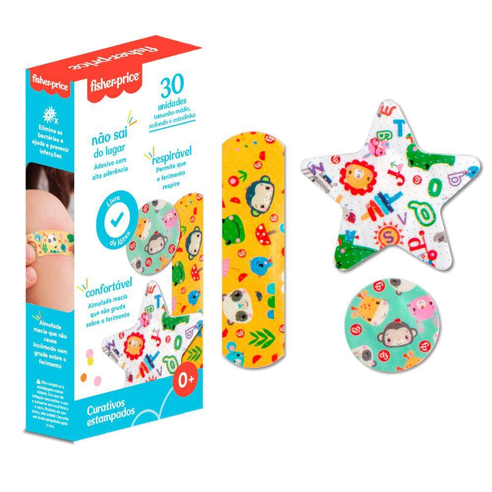 Curativos Infantis Respiráveis 30 Unidades 3 Estampas Divertidas 3 Formatos Fisher Price