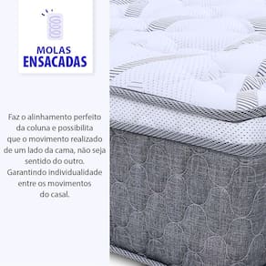 Colchão Solteirão Molas Ensacadas E Pillow Top De Espuma Viscoelástico 97x203x27cm - BF Colchões