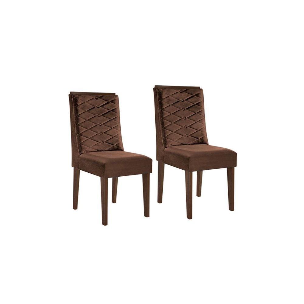 Cadeira Sala de Jantar Dafne Luxo Madeira Kit 2 Un Capuccino/Veludo Marrom - Rufato