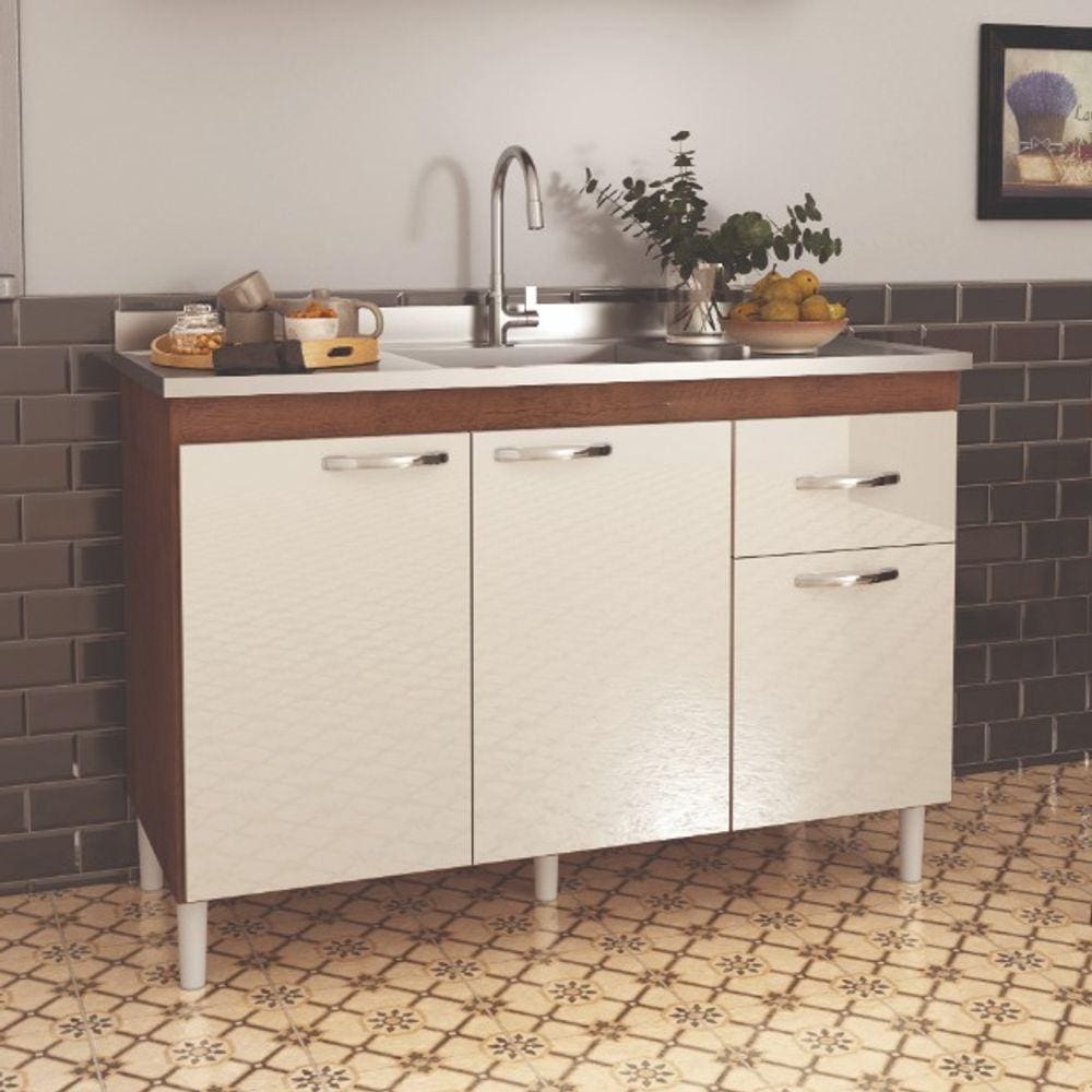 Balcão Plus Pia 120 Gabinete Armário Sem Tampo Off White