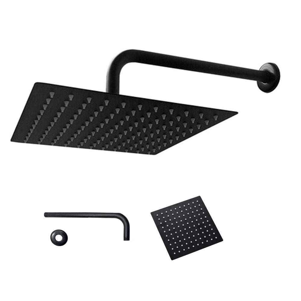 Ducha Chuveiro Inox 20x20 Preto Fosco Quadrado Parede Suporte Redondo Banheiro Piscina Area Externa