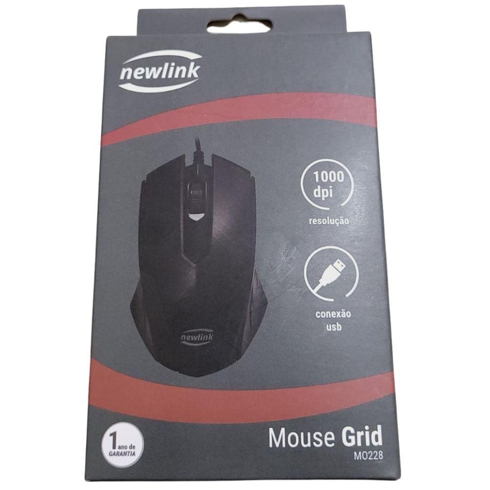 Mouse Usb Newlink Mo228 1000dpi 3 Botões Grid Preto