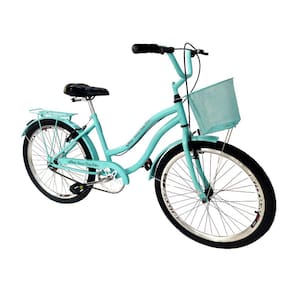 Bicicleta feminina aro 24 retrô cestinha sem marchas tiffany