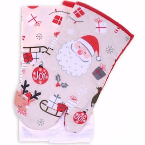 Kit Pano de Prato Felpudo e Luva de Forno Natal Bene Casa