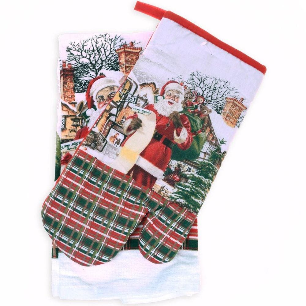 Kit Pano de Prato Felpudo e Luva de Forno Natal Bene Casa