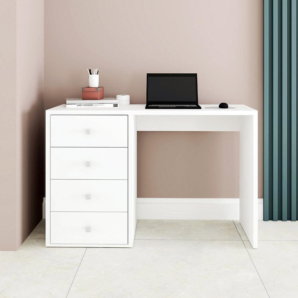 Mesa de Computador 4 Gavetas Branco Mdp 15mm/Mdp 25Mm 78x120x44,5cm BRV Móveis