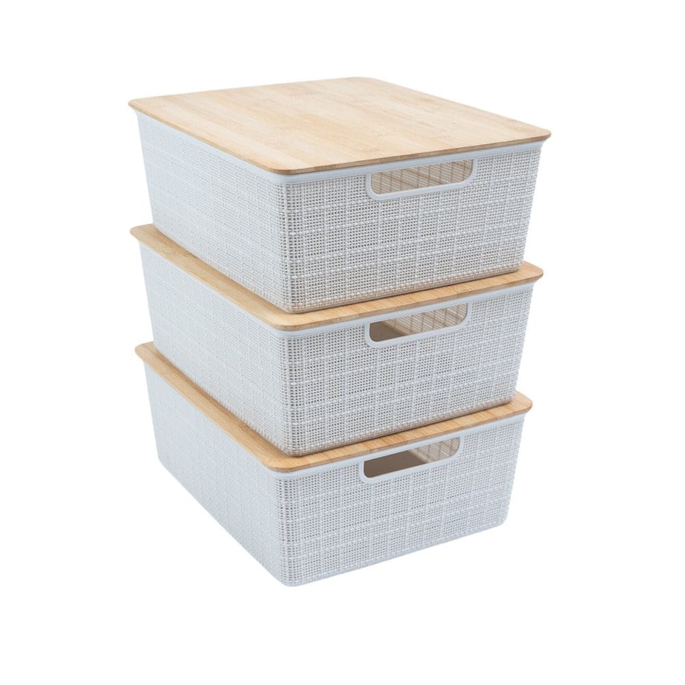 Kit 3 caixas organizadoras tampa de bambu 12l branca - Oikos