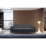 sofá 3 lugares living pés e base em madeira linho cotton grafite 180 cm