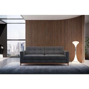 sofá 3 lugares living pés e base em madeira linho cotton grafite 180 cm
