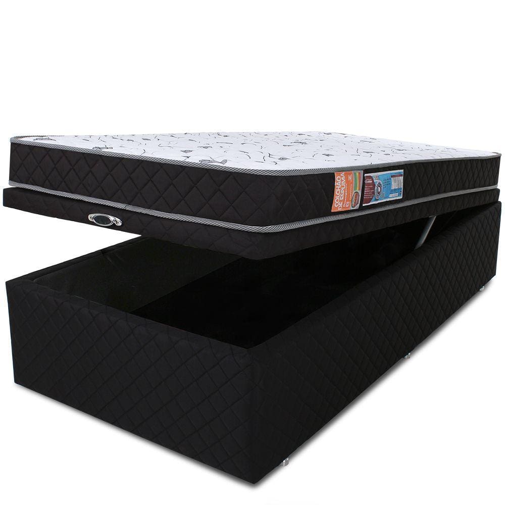 Cama Box Baú Solteirão Colchão Espuma D33 Selada Antialérgico 97x203x57cm - bf Colchões