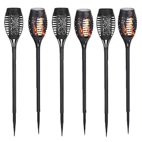 Tocha Luminaria Solar Fogo Chama Kit 6 Und Espeto 12 Leds