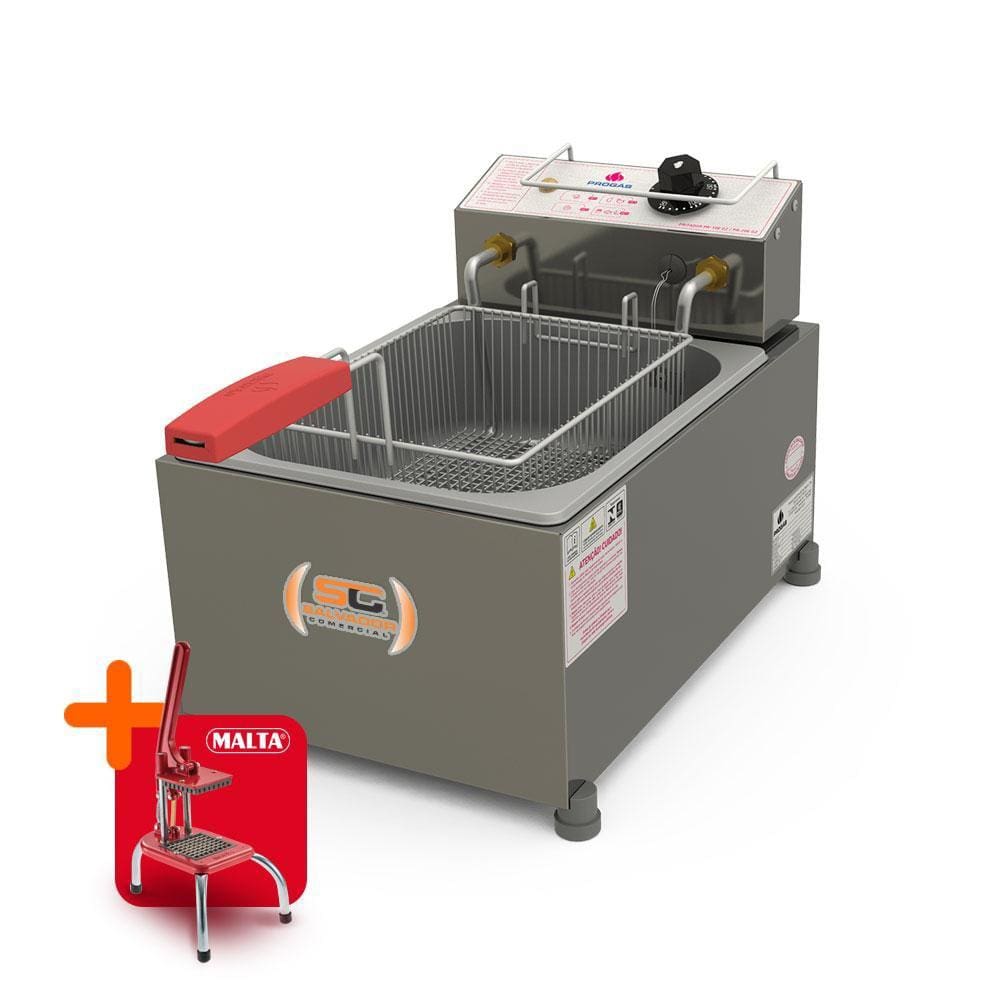 Fritador Óleo 1 Cuba 1 Cesto 2500W Elétrico 5L PR-10E 127V Progás e Cortador de Legumes