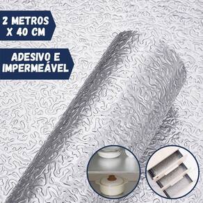 Forro Protetor Adesivo para Cozinha Armários Gavetas Manta Impermeável Alumínio 2mx40cm Relevos