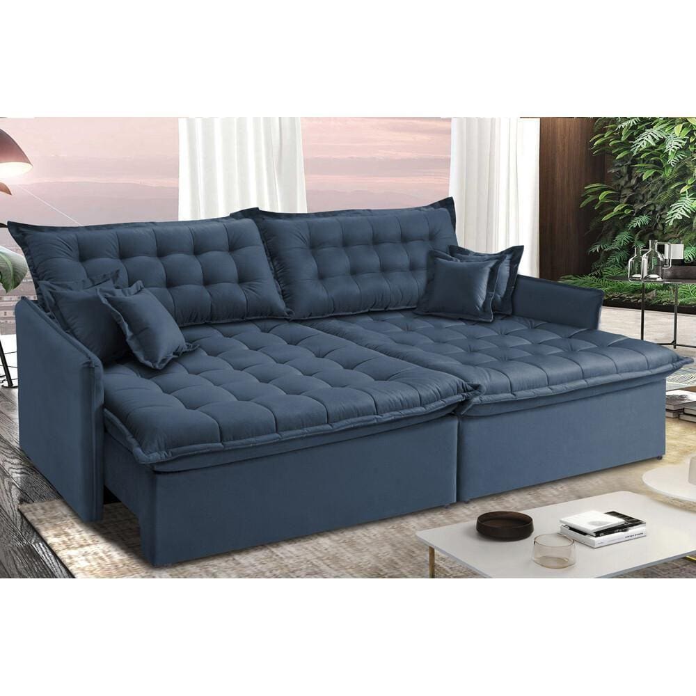 Sofá Sem Caixa Retrátil e Reclinável 1,55m Cama inBox Versátil. Suede Velusoft
