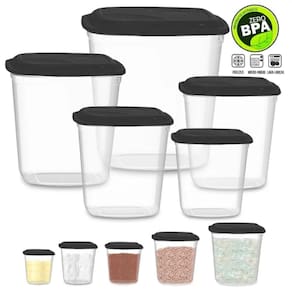 Kit 05 Porta Mantimentos Com Tampa 5 Peças Preta