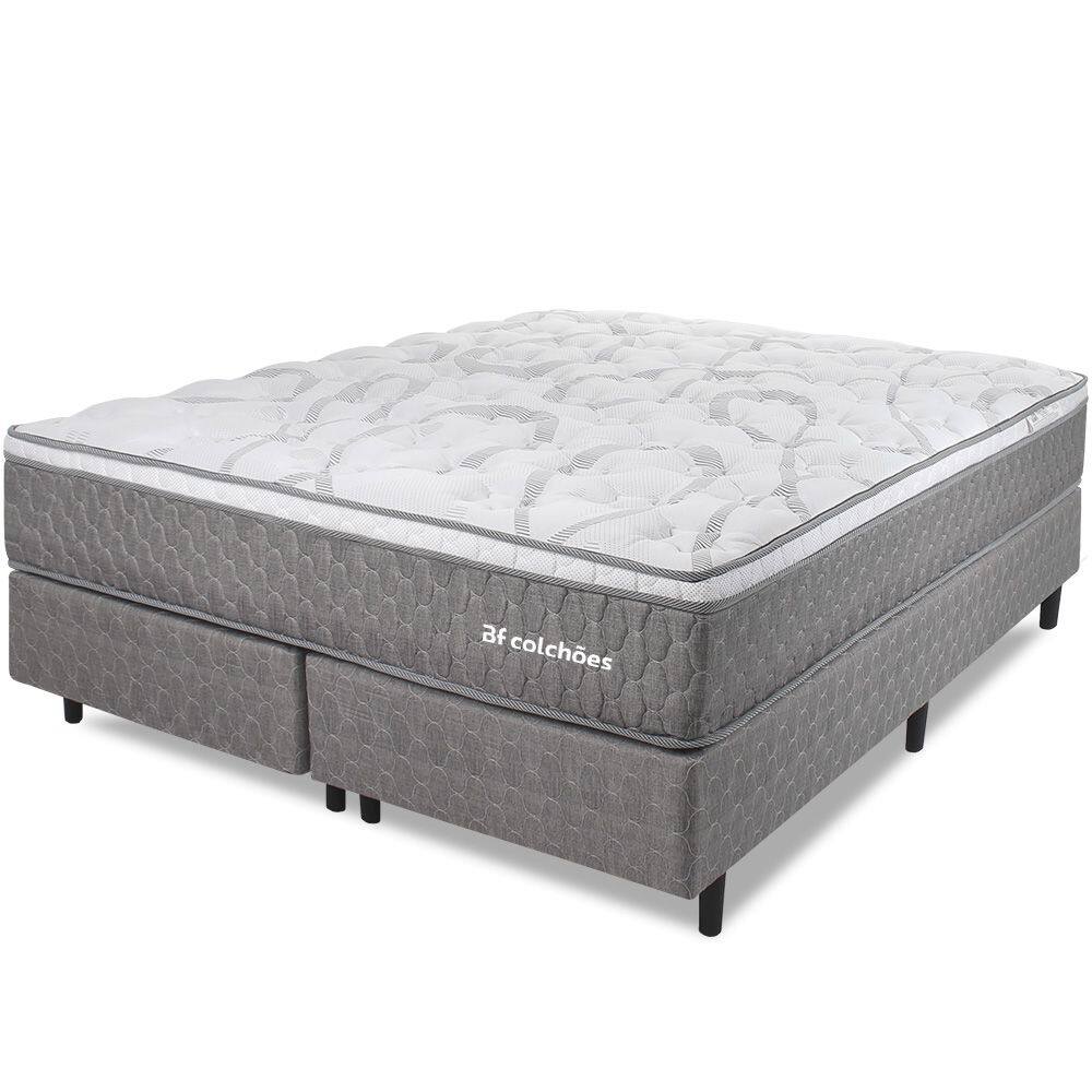 Cama Box King Colchão Mola Ensacada e Pillow top de Espuma Viscoelástico 193x203x61cm Smart Spring - BF Colchões