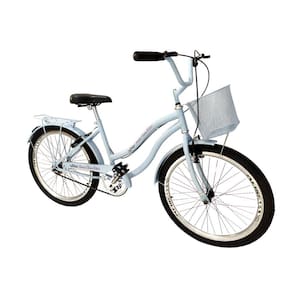 Bicicleta feminina aro 24 retrô cestinha sem marchas azulbb