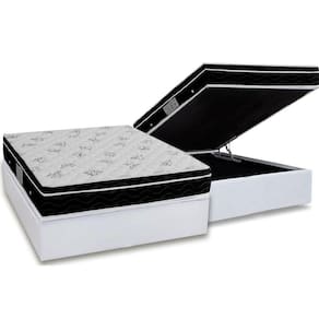 Cama Box Baú Casal: Colchão Molas Ortobom Nanolastic Physical + Base CRC Courano White(138x188)
