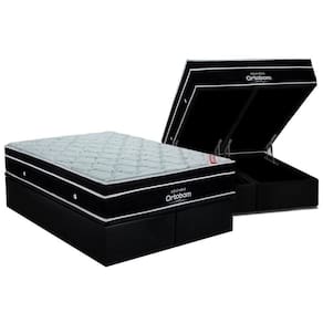 Cama Box Baú King: Colchão Molas Ortobom SuperPocket Elegant + Base CRC Suede Black(193x203)