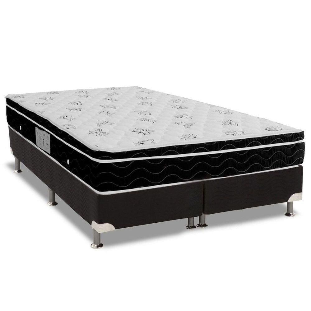 Cama Box Queen: Colchão Molas Ortobom Nanolastic Physical Spring + Base CRC Suede Black(158x198)