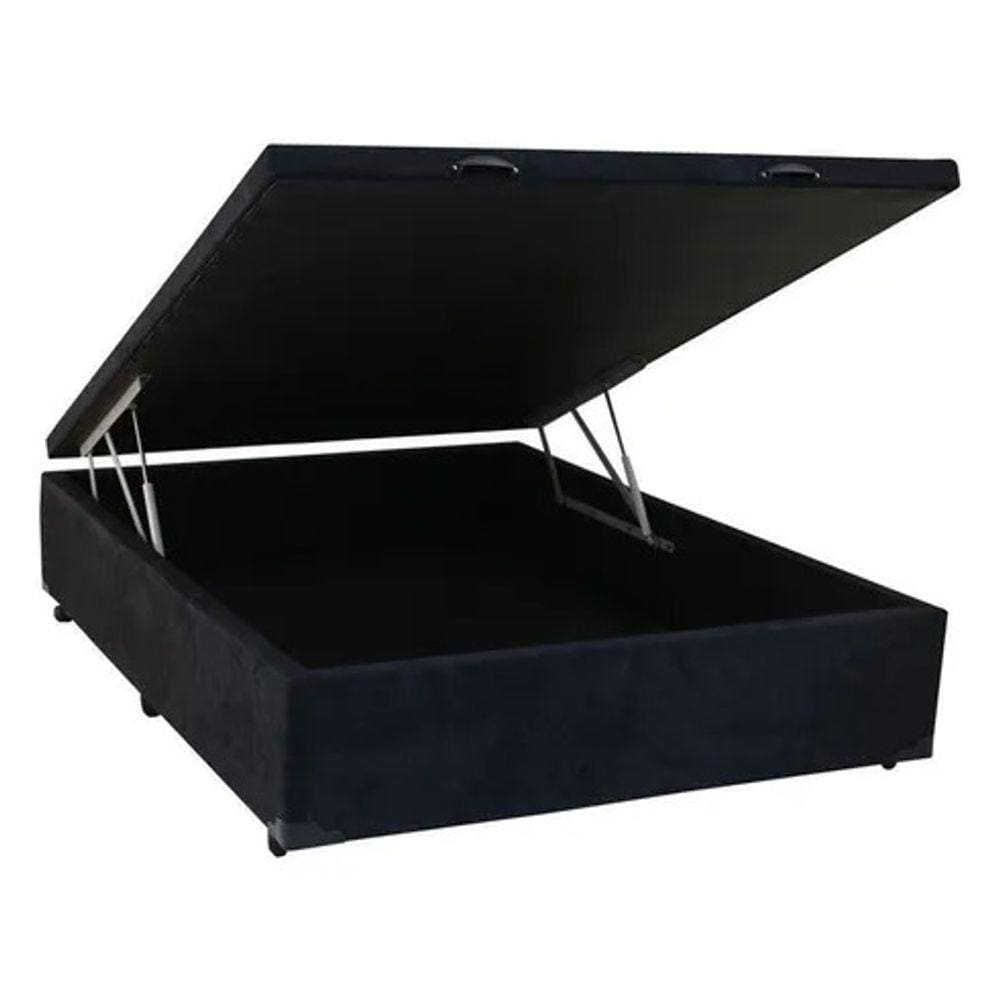 Base Box Baú Casal Suede Preto - 138x188x35