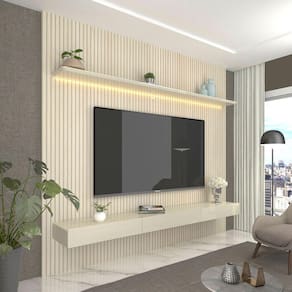 Home para TV Ripado com LED Requinte 220 Off White - Gelius