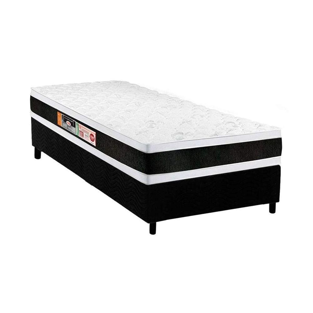 Cama Box Solteiro: Colchão Espuma Castor D45 Black e White AIR Double Face + Base CRC Suede Black(88x188)