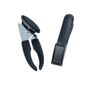 Kit abridor de lata espremedor de alho 2 pçs preto - Oikos