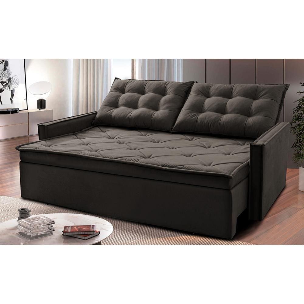 Sofá Sem Caixa Retrátil e Reclinável 1,65m Cama inBox Studio. Suede Velusoft