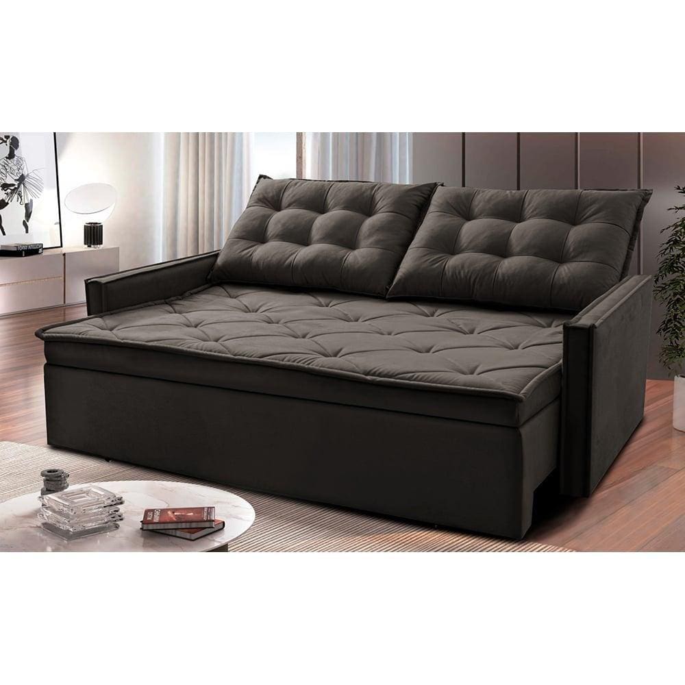 Sofá Sem Caixa Retrátil e Reclinável 1,85m Cama inBox Studio. Suede Velusoft