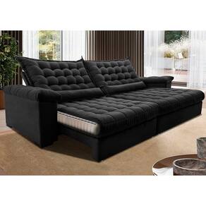 Sofá Retrátil e Reclinável 2,35m Molas Ensacadas Cama inBox Big Space. com Bordado 3D Velusoft