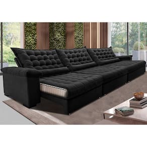 Sofá Retrátil e Reclinável 3,55m Molas Ensacadas Cama inBox Big Space. com Bordado 3D Velusoft