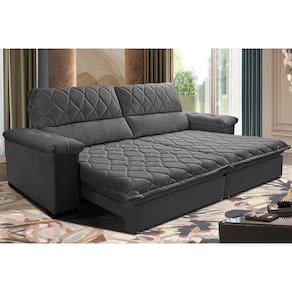 Sofá Retrátil e Reclinável 2,95m Molas Ensacadas Cama inBox Big Home. com Bordado 3D Velusoft