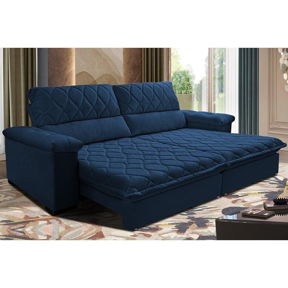 Sofá Retrátil e Reclinável 2,35m Molas Ensacadas Cama inBox Big Home. com Bordado 3D Velusoft