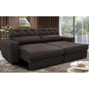 Sofá Retrátil e Reclinável 2,75m Molas Ensacadas Cama inBox Style. Thermo Gel Linho