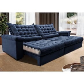 Sofá Retrátil e Reclinável 2,95m Molas Ensacadas Cama inBox Big Space. com Bordado 3D Velusoft