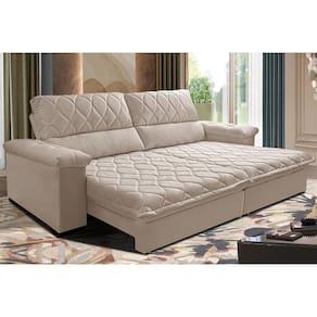 Sofá Retrátil e Reclinável 2,75m Molas Ensacadas Cama inBox Big Home. com Bordado 3D Velusoft
