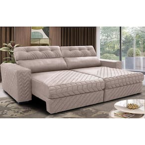 Sofá Retrátil e Reclinável 2,95m Molas Ensacadas Cama inBox Style. Thermo Gel Linho