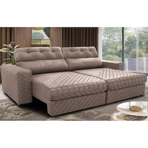 Sofá Retrátil e Reclinável 2,55m Molas Ensacadas Cama inBox Style. Thermo Gel Linho