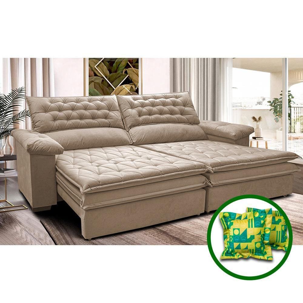 Sofá Retrátil e Reclinável 2,72m Molas Ensacadas Cama inBox Alemanha. com Espuma Viscoelástico Velusoft