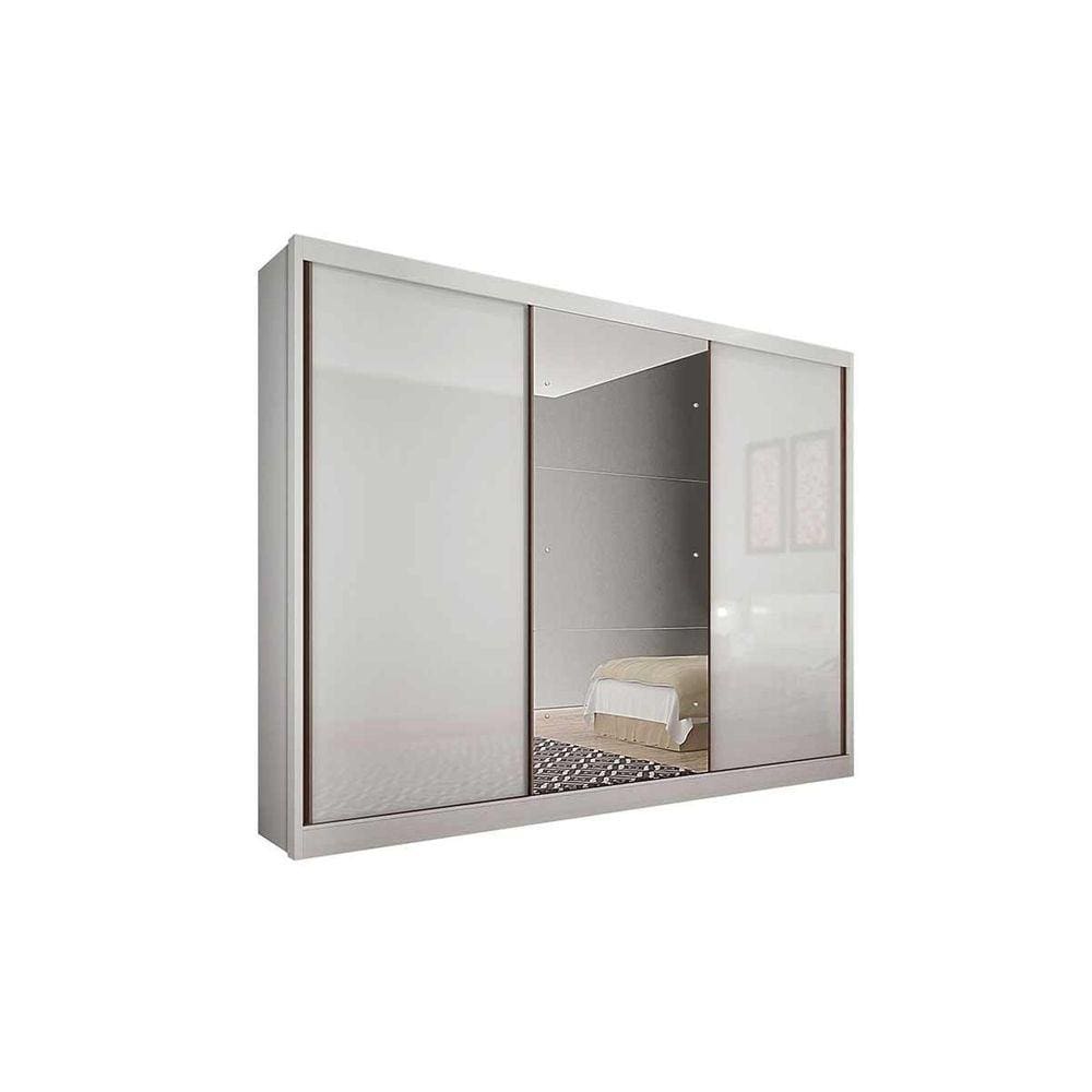 Guarda Roupa Casal 3 Portas de Correr e 8 Gavetas c/Espelho Natus Plus Branco - Novo Horizonte
